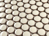 Vanilla Latte Penny Round Glossy Porcelain Mosaic Floor and Wall for Backsplash Tile, Bathroom Tile, Kitchen Backsplash on 12x12 Mesh for Easy Installation